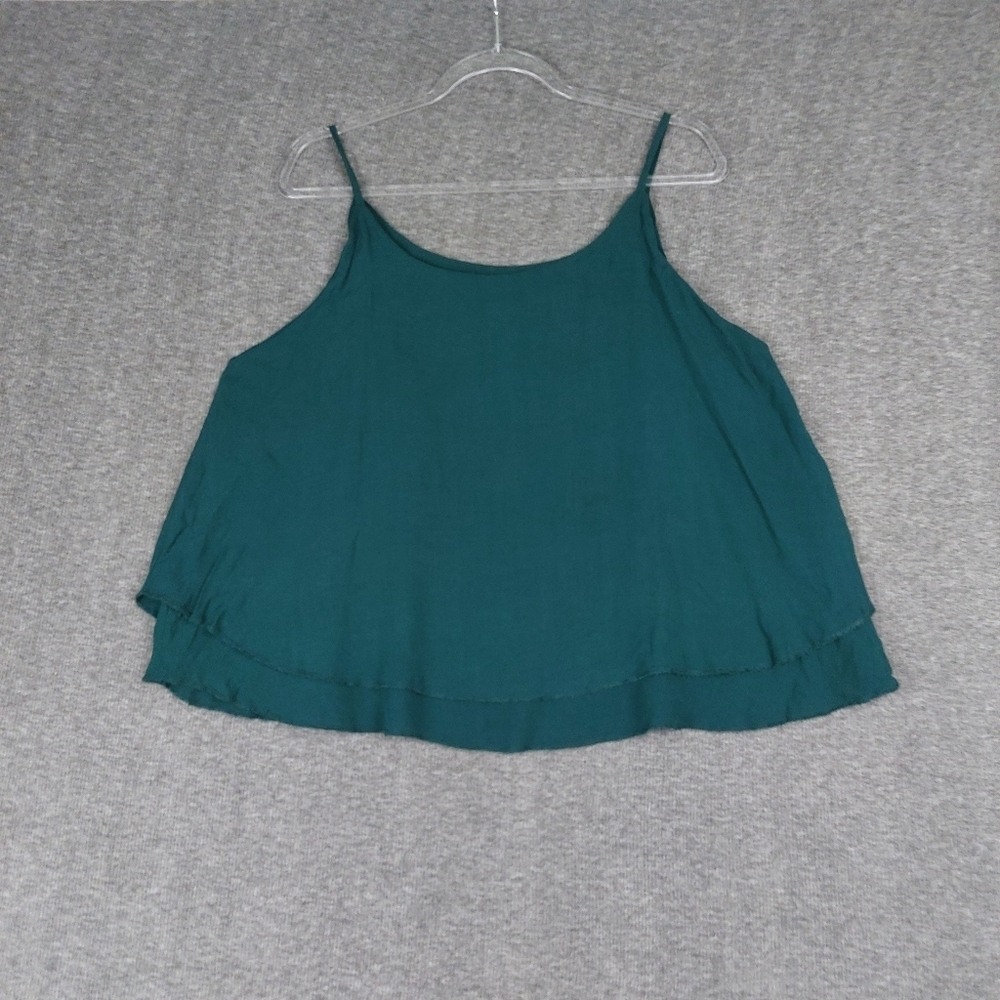 UNBRANDED WOMENS GREEN FLOWY LAYERED BASIC BOHO CROP TANK TOP SIZE LARGE